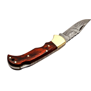 Custom Handmade Damascus <b>Steel</b> Lock Back Folding Knives with Dark Brown Wooden Handle Brass Bolster for Hunting Camping <b>Outdoor</b> - Product Image 1