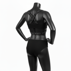 Conjunto de Bikini Negro Premium para Mujer, en Nylon y Spandex, con Tiras Cruzadas, Panel con Pedrería y Logotipo Personalizado - Product Image 5