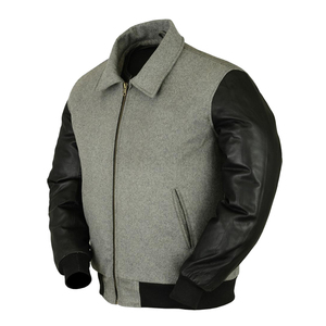 Unisex Luxury Wool Varsity Bomber <b>Jacket</b> with <b>Leather</b> Sleeves Stand Collar Solid College Letterman Streetwear Winter Fashion - Product Image 2