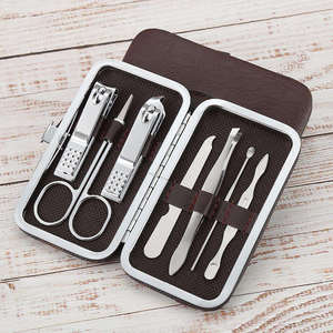 White Check Pattern Household Stainless Steel <b>Nail</b> Clipper Set 7-Piece <b>Nail</b> Care Kit - Product Image 1