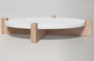 Support à gâteau minimaliste blanc et bois, plateau rond pour présentation alimentaire, idéal pour les buffets d'hôtel, la restauration et le thé de l'après-midi - Product Image 4
