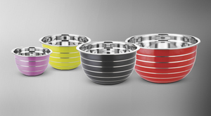 Modern German Stainless Steel Mixing <b>Bowls</b> <b>Set</b> with Colorful Coated Exterior Dishwasher Safe Party Use Tableware - Product Image 1