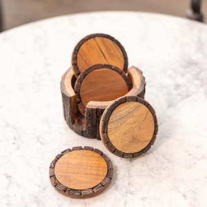 Ensemble de sous-verres en bois, forme ronde, design Wabi-Sabi naturel, tapis antidérapants, épaisseur 10 mm, écologiques, réutilisables, diamètre 4 pouces - Product Image 4