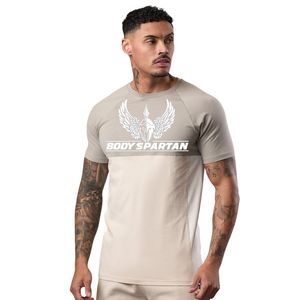 Camiseta Deportiva de Manga Corta para Hombre, con Paneles en Contraste, Color Beige, Transpirable, Ligera, para Gimnasio, Entrenamiento, Running y Fitness - Product Image 1