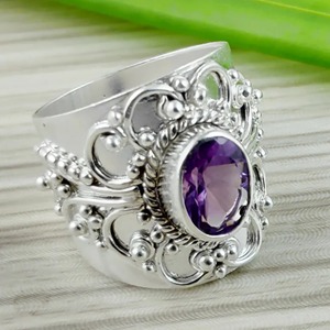 Amethyst <b>Ring</b> Handmade Sterling Silver Bezel Setting Natural Purple Oval Shape Gemstone <b>Boho</b> Jewelry February Birthstone Gift - Product Image 4