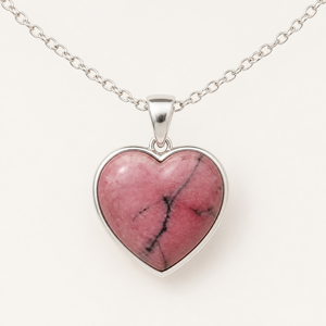 Collar con Colgante de Corazón de Rodonita, Plata de Ley 925, Cabujón Rosa y Negro, Venta al por Mayor, Personalizado - Product Image 1