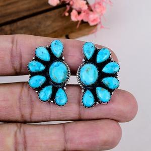 Kingman Turquoise Sterling <b>Silver</b> <b>Stud</b> <b>Earrings</b> Southwestern Boho Jewelry Gift for Her - Product Image 5
