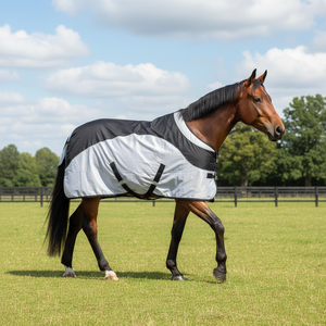 Manta para Caballo de Dos Tonos, Gris y Negro, Ligera, Impermeable, para Doma, con Forro Suave y Cierres Ajustables en el Pecho - Product Image 1