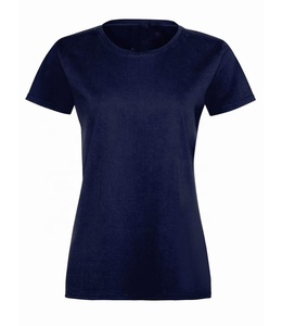 Camiseta de Manga Corta para Mujer, Color Azul Marino, Cuello Redondo, Talla Grande, Bordada, Informal, Ajustada, de Algodón y Poliéster - Product Image 3