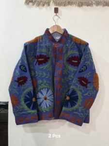 Veste en laine brodée bohème à manches longues, col rond, motif floral Suzani, vêtement d'extérieur décontracté écologique pour femmes, taille plus, hiver - Product Image 2