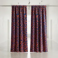Rideau en velours de coton vintage imprimé léopard corail et bleu, style bohème, décoration intérieure, velours de coton de luxe, style vintage