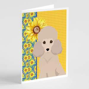 Tournesols d'été Lunatique A7 Taille 5x7 Cartes vierges Cream Caniche Cartes de vœux Pack 8 enveloppes pour notes personnalisées - Product Image 1