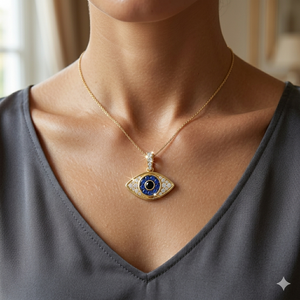 10K Gold Iced Custom Eye Pendant With Blue Sapphire Moissanite Diamond Bezel Setting Religious Hip Hop Jewelry For Everyday Wear - Product Image 2