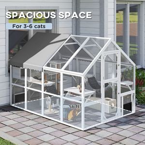 Catio in Legno da Esterno con Copertura Impermeabile, 2 Cucce, 6 Piattaforme e Ponte Bianco con Porte, Gabbia per Gatti - Product Image 4