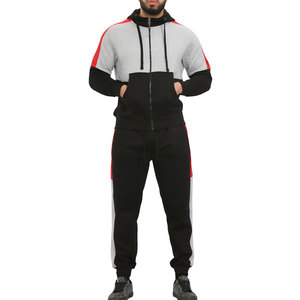 Men Color Blocking Hooded Fleece Tracksuit <b>Set</b> Full Sleeve Drawstring Casual Autumn Wear Breathable Polyester Cotton Material - Product Image 1