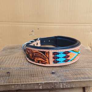 100% American Cow <b>Leather</b> Dog Collar Premium Quality Woven Work Top Solid Pattern Padded <b>Rivet</b> Customized Color Customized Brand - Product Image 5