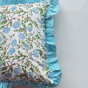 Floral Ruffle Cushion Cover Square Printed Bohemian Style <b>Home</b> Decor Pillowcase 100% Cotton Handmade - Product Image 2