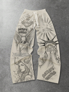 Custom Urban Street Baggy <b>Pant</b> Full-Print Religious & American Icon Graphic SAINT TEARS Slogan Breathable Summer Streetwear - Product Image 1