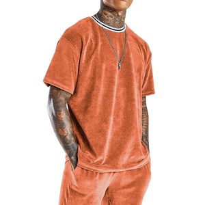 2025 Custom Men's Velour Sweatsuit T Shirt Shorts <b>Set</b> Casual Summer Football Velvet Tracksuit Wholesale from Manufacturer - Product Image 1