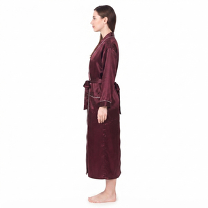 Robe longue en satin pour femme, col en V, manches longues, élégante, 100% soie, fermeture à cordon, vêtements d'hiver, ensemble de robe en polyester - Product Image 3