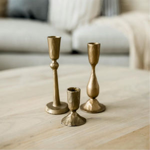 Luxury Vintage Hammered Brass Candle Holder Set Elegant <b>Tall</b> Gold Metal <b>Candlestick</b> Stand for Hotel Dining Event Centerpiece - Product Image 2