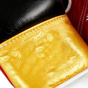 Gants de boxe professionnels d'entraînement et de sparring noirs et rouges, fabriqués en cuir 100% authentique, à lacets – Créez votre propre marque - Product Image 2