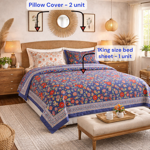 Juego de sábanas tamaño King de algodón 100% estampado a mano en Jaipur, diseño floral, 3 piezas, tinte no tóxico, suave, transpirable, para uso doméstico. - Product Image 5