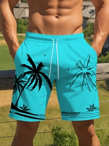 Pantalones Cortos de Playa para Hombre, Diseño de Rayas Oceánicas, 100% Algodón, Largura hasta la Rodilla, con Cordón Ajustable, Secado Rápido, para Vacaciones de Verano - Product Image 2