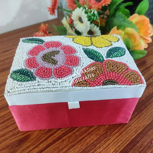 Handmade Floral Beaded Jewelry <b>Box</b> Pink Fabric <b>Storage</b> Case with Velvet Lining for Jewelry Organizers - Product Image 3