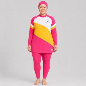 Ensemble de bikini modeste pour femme, couleur entièrement personnalisable, coupe haute, deux pièces, imprimé, logo avant, fermetures éclair, séchage rapide, burkini de bain - Product Image 1