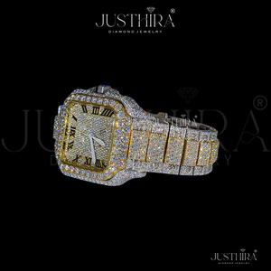 Reloj de Pulsera de Lujo para Hombre, Cuadrado, Clásico, de Acero Inoxidable, con Diamantes, Esfera con Números Romanos, Movimiento ETA, Detalles en Oro - Product Image 3