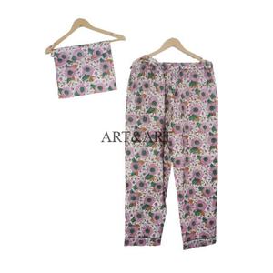 Ensemble de pyjama en coton floral confortable pour femmes, imprimé indien, grande taille, vêtements de nuit thermiques et respirants avec poches - Product Image 3