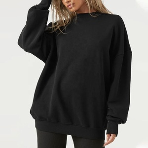 Women 100% Cotton <b>Lightweight</b> Anti-Wrinkle Oversized Sweatshirt Crew Neck Drop Shoulder Fleece Knit <b>Hoodie</b> for Autumn Streetwear - Product Image 3