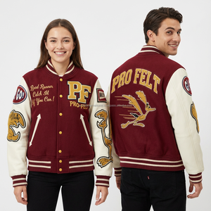 Blouson universitaire épais en coton brodé, style Letterman, veste de baseball universitaire à col montant pour homme avec logo frontal - Product Image 3