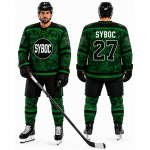 Maillot de hockey sur glace personnalisé pour hommes, vert, noir, camouflage, sublimé, nom, numéro, uniforme d'équipe, vente en gros, OEM, vêtements de hockey professionnels, États-Unis, Canada - Product Image 4