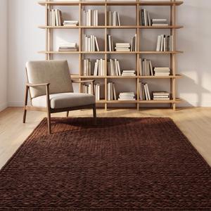 Textured Dark Brown Solid Color Wool Area <b>Rug</b>, Handcrafted Loop Pile, <b>Rustic</b> Modern Decorative Design for Living Room Bedroom - Product Image 2