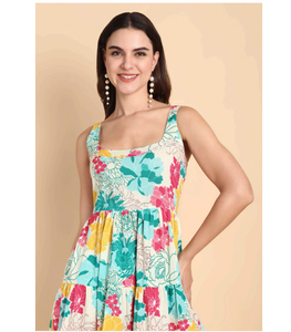Elegante Vestido de Algodón Tejido con Estampado Floral para Mujer, Moderno, Suave y Cómodo, para Fiestas de Verano, Estilo Casual - Product Image 2