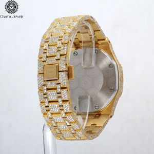 Charm_Jewels Luxury Men's Yellow Gold Diamond Watch 43mm Round Analog Quartz <b>Chronograph</b> Folding Clasp - Product Image 3