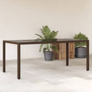 Table de jardin en rotin PE marron avec plateau en verre trempé et structure en acier thermolaqué, mobilier d'extérieur - Product Image 1