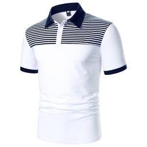 Polo à manches courtes en tricot rayé blanc et bleu pour homme, style décontracté, respirant, coupe classique, faible MOQ, polos pour homme - Product Image 3