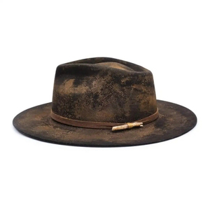 <b>Brown</b> <b>Wool</b> Fedora Hat with Leather Band Unisex Casual Outdoor Four Seasons Adult Style - Product Image 5