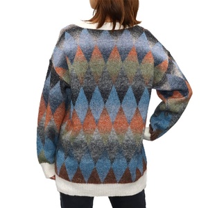 Cardigan en tricot à col en V pour femme, manches longues, motif Argyle, boutons sur le devant, vêtement décontracté d'automne, matière acrylique douce - Product Image 6