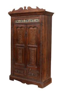 Luxury Handcrafted Solid Wood 2 Door <b>Wardrobe</b> Ornate Jaali Lattice Carving Premium Dark Oak Armoire - Product Image 4