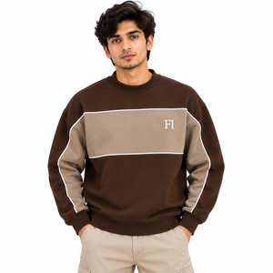 Sudadera Personalizada para Hombre, Cuello Redondo, Dos Tonos, Tejido de Algodón, Panel de Color en el Pecho, Ribete Blanco, Estilo Casual, Streetwear - Product Image 1