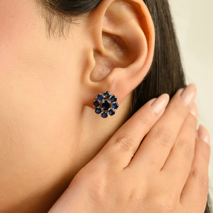 Pendientes de Plata de Ley 925 con Zafiro Azul Auténtico en Forma de Racimo Floral Redondo, Elegantes, al por Mayor, para Mujer - Product Image 2