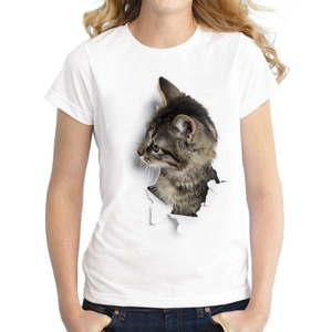 T-shirt pour femme de haute qualité, vente en gros, motif chat mignon, impression 3D personnalisée, tee-shirt d'été, style urbain - Product Image 3