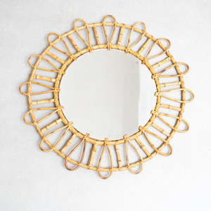 Flower shape rattan <b>mirrors</b> cheapest price decor wall-mounted <b>mirror</b> for hair salon spa hotel - Product Image 5