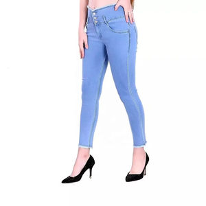 Jeans de mezclilla para mujer, estilo hip hop, corte recto, casual, transpirable, antiarrugas, de secado rápido, 100% algodón, para invierno, con decoración de botones. - Product Image 3