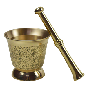 Mortero y pilón de latón de alta calidad con grabado y acabado pulido para moler café y especias manualmente, utensilio de cocina Pankutti - Product Image 4