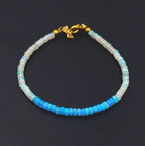 HAYAAT GEMS Handmade Polished Natural Ethiopian Opal Beaded Bracelet | AAA High <b>Fire</b> Gemstone Luxury Unisex Blue White October - Product Image 1